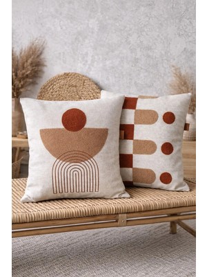 Decomia Home Modern Iskandinav Tufting Punch Nakışlı Keten Karışımlı Ikili Kırlent Kılıfı Salon Dekor (45X45 Cm)