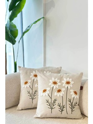 Decomia Home Modern Iskandinav Tufting Punch Nakışlı Keten Karışımlı Ikili Kırlent Kılıfı Salon Dekor (45X45 Cm)