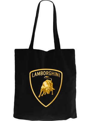 Z zepplin Lamborghini Gold Logo Siyah Fermuarlı Bez Çanta Gabardin