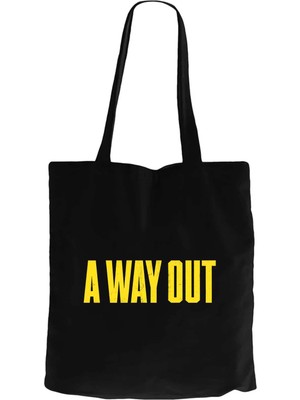Z zepplin A Way Out Text Siyah Fermuarlı Bez Çanta Gabardin