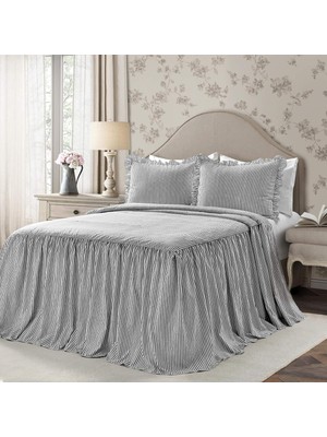 Yatak Örtüsü, Çizgili Desen, Eskitilmiş Şık Tarzı, Hafif, 3 Parçalı Set, Siyah