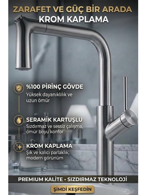 Banyonatural Spiralli Mutfak Evye Bataryası - Krom 1. Kalite Paslanmaz Pirinç Evye Musluğu