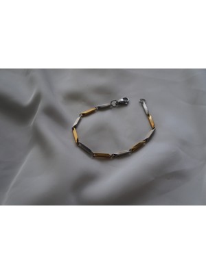 Asd Accessory Singapur/küp Model Gold-Silver Renk Kalın Model (2mm) Çelik Bileklik / 20 cm