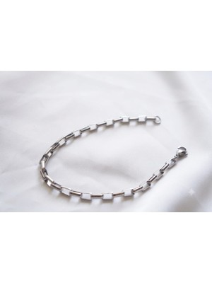 Asd Accessory Kutu Model Zincir 3mm Kalın Silver Renk Model Unisex (Kadın/erkek) Çelik Bileklik/ 21CM