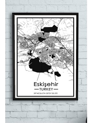 (PSTER14390) Eskişehir Harita Dekoratif Çerçeveli Tablo 21 x 30