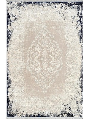 Pier Zen HG01A Krem Lacivert Viskon Akrilik Yumuşak Leke Tutmaz Silinebilir Halı Krem Mavi 120 x 180