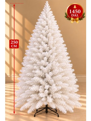 Eng Parti Dünyası Yılbaşı Çam Ağacı Beyaz 250CM 1450 Dal Demir Ayak