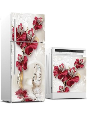 SBN - Store Buzdolabı ve Bulaşık Makinası Beyaz Eşya Kaplama 3D Kırmızı Gül