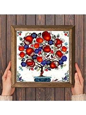 SBN - Store Nar Ağacı Taş Duvar Tablosu Ahşap Çerçeveli Duvar Dekoru Art 25X25CM W1-03