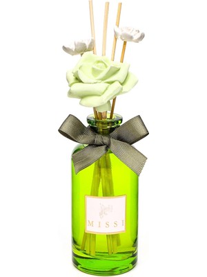 180 ml Yeşil Cam Şişe Çiçek Bambu Çubuklu White Jasmin Oda Kokusu