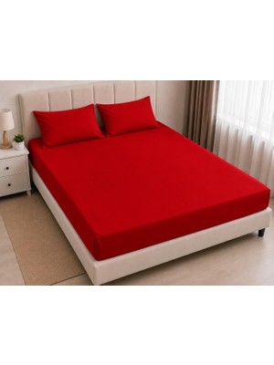 Str Store Çift Kişilik Lastikli Çarşaf 200X200+30 cm (Koyu Kırmızı)