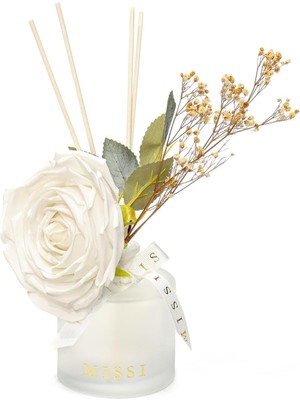 200 ml Buzlu Cam Şişe Beyaz Gül Dekorlu White Jasmine Oda Kokusu