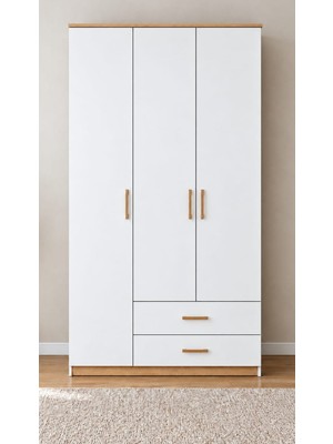 Noiss Home Decor Lifos 3 Kapaklı 2 Çekmeceli Gardırop Yatak Odası Genc Odası Beyaz Dolap
