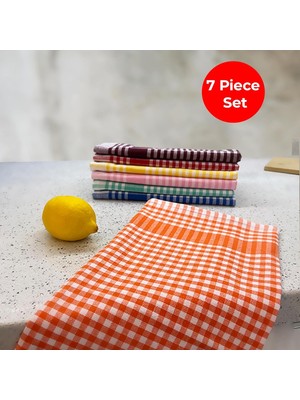 Tuable Pöti Kareli 7'li Kurulama Bezi, Beslenme Örtüsü, Servis Peçetesi, Mutfak Havlusu Renkli Set 45X70CM Renkli
