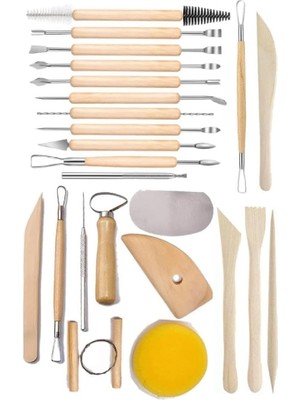 Artlantis Seramik ve Çömlek Şekillendirme Seti Ebeşuar 24 Parça 1 Paket Kil Modelaj Modelleme Heykel Şekillendirici Hobi Sanatsal