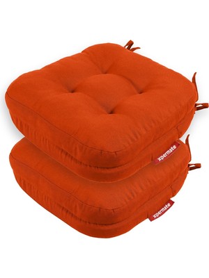 Xpermate Sandalye Minderi 2'li Set 42X42X8 cm Kalın Çift Kat Pofidik Minder Yıkanabilir Fermuarlı Su ve Yağ Itici Kiremit