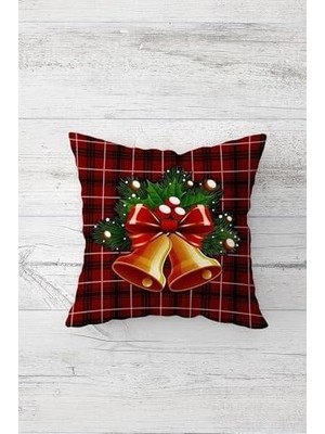 SBN - Store Pelangi Yılbaşı Çan Zil Ekose Çift Tarafı Baskılı Gizli Fermuarlı Yastık Kılıfı Kırlent Koltuk Yastık Kılıfı, Bordo-Siyah 45 x 45
