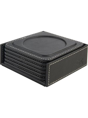 Bardak Altlığı,6'li Set,masaüstü Yuvarlak Cup Coaster,vegan Suni DERI,11X11 Cm.,siyah