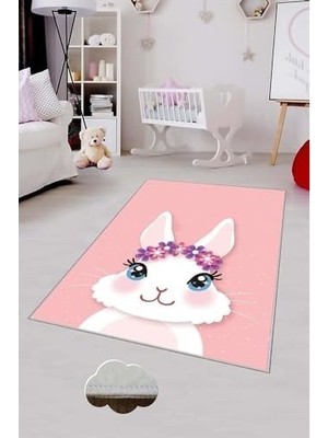 SBN - Store Pelangi Pembe Tavşan Desenli Yıkanabilir Kaymaz Taban Leke Tutmazbebek ve Çocuk Odası Halısı, Pembe-Beyaz 100 x 300, 901357080100300