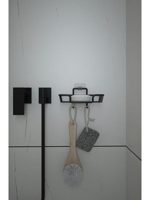 SBN - Store Banyo Yapışkanlı Kancalı Siyah Çok Amaçlı & Mutfak Rafı ve Katı Sabunluk