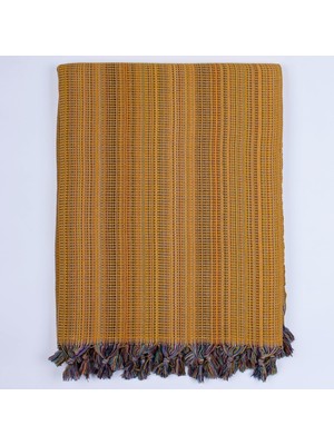 Püskül Boho Çift Kişilik Yatak Örtüsü ve Pike /%100 Pamuklu Ince Hafif Yazlık Battaniye &amp; Dekoratif Koltuk Örtüsü / Çok Amaçlı Çeyizlik Günlük Kullanım (Hardal, 200X250 cm Çift Kişilik Pike)