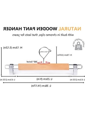 Die Grup Doğal Ahşap Elbise Askısı, 36 Cm, Kaymaz Klipler ile