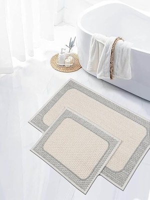My Evilla Naturel Pamuklu Kilim Yıkanabilir Banyo Paspası Seti 2'li Klozet Takımı 60X100-50X60CM 7034