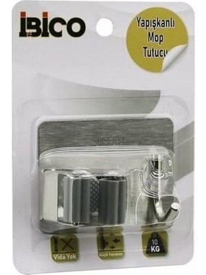 SBN - Store Metal Mop Sapı Tutucu ve Askı, 2'si 1 Arada, Yapışkanlı Montaj Plakası, 10 kg Taşıma Kapasiteli