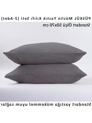 Die Grup 2 Adet Müslin Yastık Kılıfı Seti, %100 Pamuk, Standart Ölçü