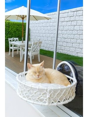Die Grup Tasaryum Pencere Için Dekoratif Kedi Yatağı, Örgülü Tasarım, Vantuzlu Pencere Için Dekoratif Kedi Yatağı, Örgülü Tasarım, Vantuzlu (Beyaz)