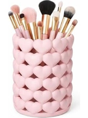 Die Grup Kalp Tasarımlı Makyaj Fırçalığı, Pastel Pembe Kozmetik Organizer