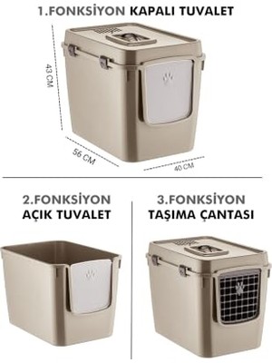Die Grup Petgrow Xxl 3 Fonksiyonlu Kapalı Kedi Tuvaleti, Taşıma Çantası, 56 x 40 x 43 Cm, Bej PRA-13110975-272494