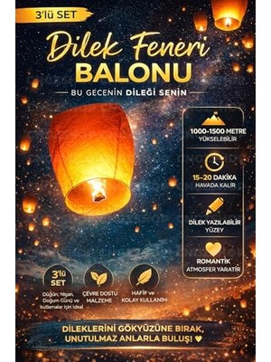 Die Grup 3 Adet Dilek Feneri Balonu, Özel Anlarını Gökyüzüne Taşı, 1000-1500 Metre Yükseklik, 15-20 Dakika Havada Kalır