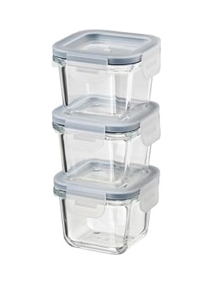 Die Grup Ikea 3 Adet Cam Saklama Kabı Seti 180 Ml, Kare-Vakumlu Mini Kaplar