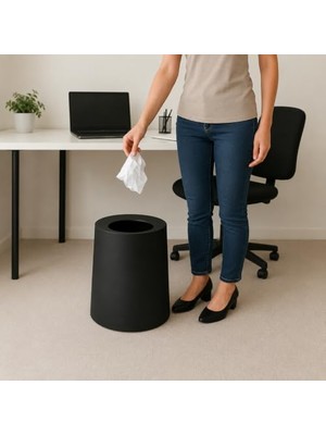Die Grup Kapaksız Çöp Kovası 12 Litre, Modern Ofis Mutfak Banyo ve Oda Için Pratik Tasarımlı Plastik Atık Kutusu, Yuvarlak Dekoratif Çöp Kutusu (Siyah)