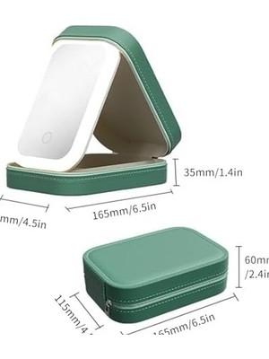 SBN - Store Işıklı Aynalı Kozmetik Çantası, Taşınabilir Kozmetik Çantası, 3 Renkli LED Işık, Bölmeli ve Işıklı Aynalı, Yeşil., TWK-001