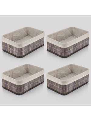 Die Grup Deconox Bambu Çok Amaçlı Saklama Kutusu Düzenleyici Orta Boy Organizer, Dekoratif Bambu Düzenleyici Gri (29X19X10CM) (4 Adet)