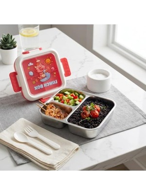 Die Grup 3 Bölmeli Kilitli Yemek Kabı, Renkli Desenli Lunch Box ile Taşıma