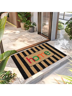 Decovetro Kapı Önü Halı Paspas Renkli Çizgili Home Desenli 40 x 60 cm