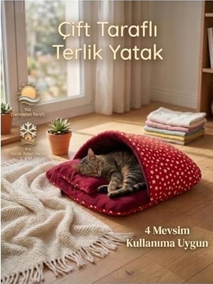 Die Grup Terlik Model Çift Taraflı Kedi & Küçük Irk Köpek Yatağı, 50X50 Cm, Kırmızı