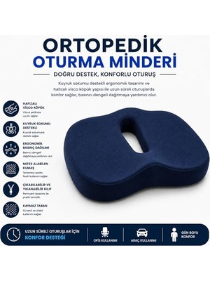 Die Grup Viscora Ortopedik Oturma Minderi – Hafızalı Visco Köpük Kuyruk Sokumu Destek Yastığı, Uzun Süreli Oturuşlar Için Ergonomik Ofis ve Araç Koltuğu Minderi