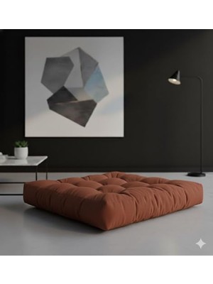 Die Grup Kadife Döşemelik Kumaştan Yer Pufu | Sandalye Minderi | Yer Minderi 60X60 cm (Kiremit)