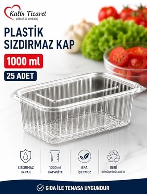 Die Grup Plastik Saklama Kabı 1000 gr 25 Adet Plastik Kapaklı Kase Sızdırmaz Kap Şeffaf Kullan At Kase