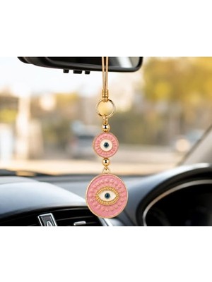 Die Grup Özel Seri Pembe Nazar Boncuklu Araba Dikiz Aynası Süsü – Luxury Gold Detaylı Premium Araç Içi Aksesuar – Kadınlara Özel Estetik Oto Dekoru
