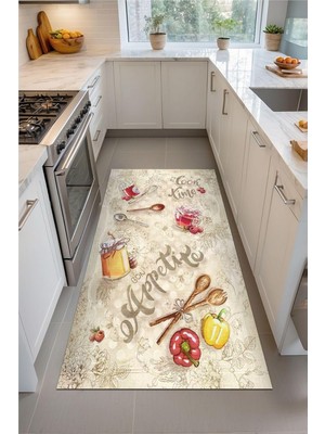 SBN - Store Rute Şönil Modern Desen Kaymaz Pamuk Tabanlı Yıkanabilir Antibakteriyel Mutfak Halısı 120X180