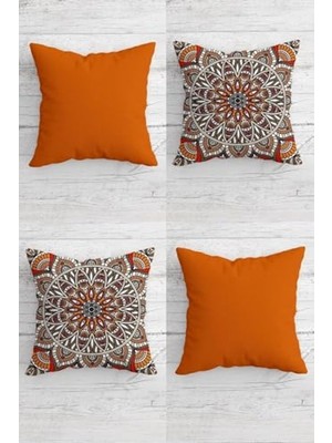 Die Grup Turuncu Etnik Desenli 45X45 cm Kırlent Kılıfı, Gizli Fermuarlı Takım