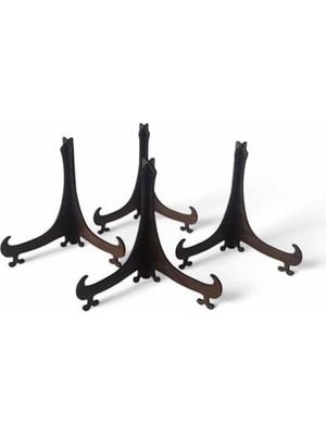 Die Grup Gerçek Ahşap Tabak Teşhir Ayağı, Antik Kesim, 4'lü Set, 13X11 cm