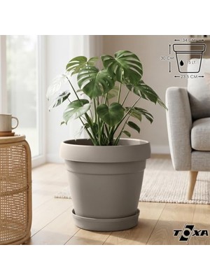 Die Grup Tabaklı Delikli Plastik Çiçek Saksısı, 34 cm 15 Lt, 1 Adet, Bej