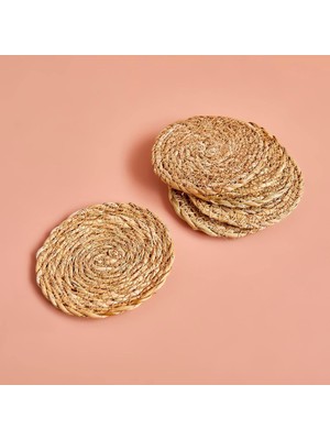Bella Maıson Rafe Örgü Rattan Bardak Altlığı, Naturel, 6 Adet, Çap: 10 cm