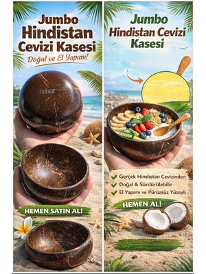 Hudot Jumbo Hindistan Cevizi Kasesi, Doğal El Yapımı 13-15 cm